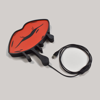 LED Wandlampe in Form von roten Lippen, Nachhaufname von Lampe und USB Kabel mit Ein/Aus Schalter