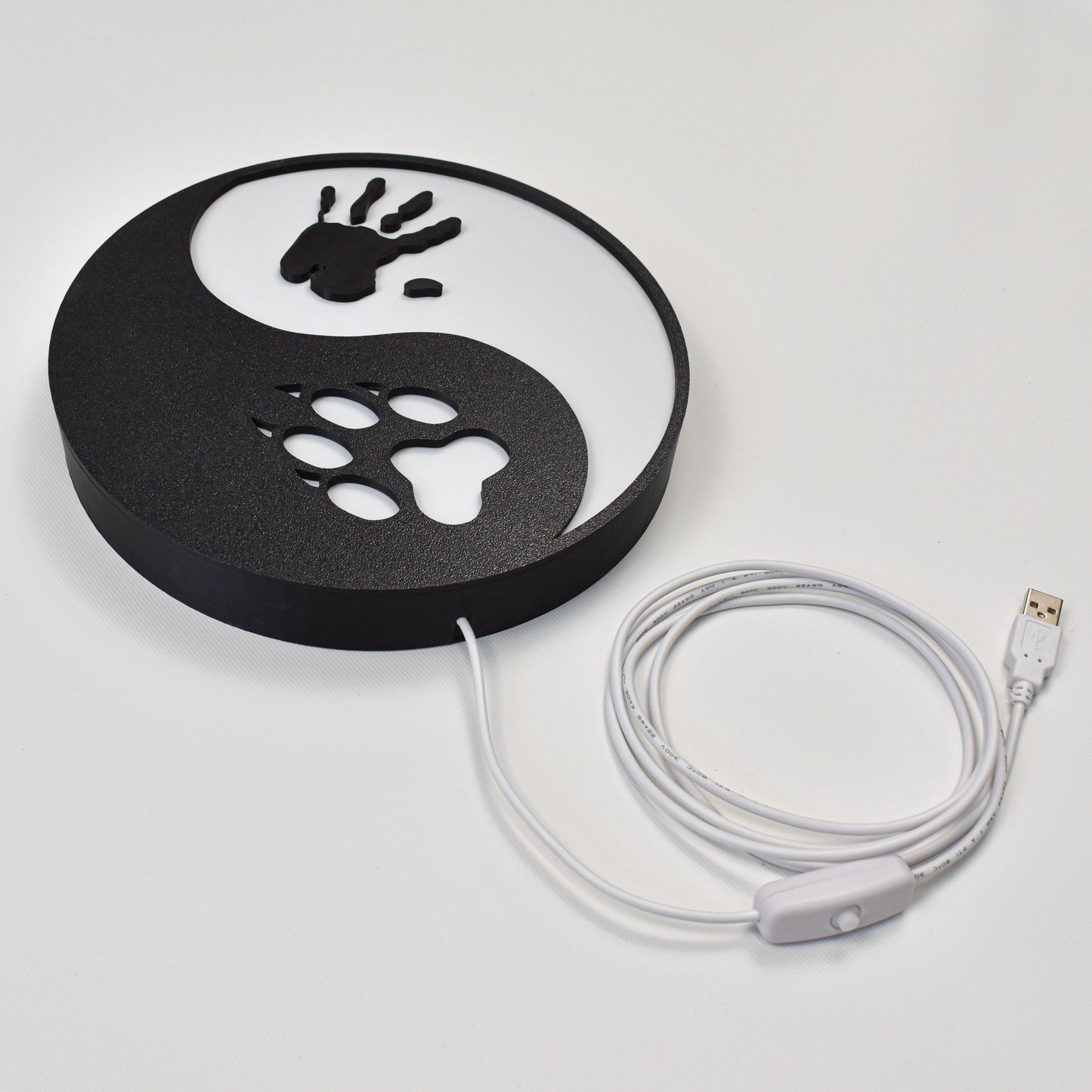 LED Leuchtschild Yin Yang mit Pfote & Hand – Tierliebe Wandlampe – Symbolische Deko für Tierfreunde, Wohnzimmer, Kinderzimmer, Geschenkidee