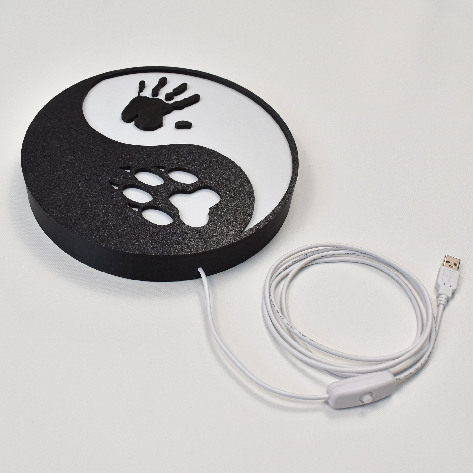 LED Leuchtschild Yin Yang mit Pfote & Hand – Tierliebe Wandlampe – Symbolische Deko für Tierfreunde, Wohnzimmer, Kinderzimmer, Geschenkidee